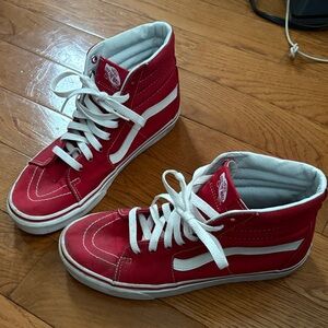 Vans Red and White High-Top Sneakers